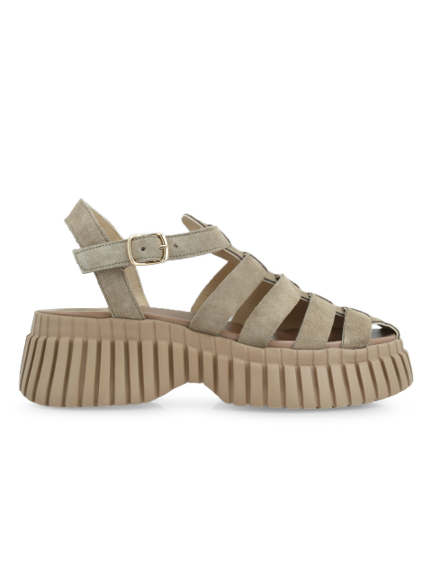 TSAKIRIS MALLAS Μπεζ Σουέντ Flatforms Σανδάλια