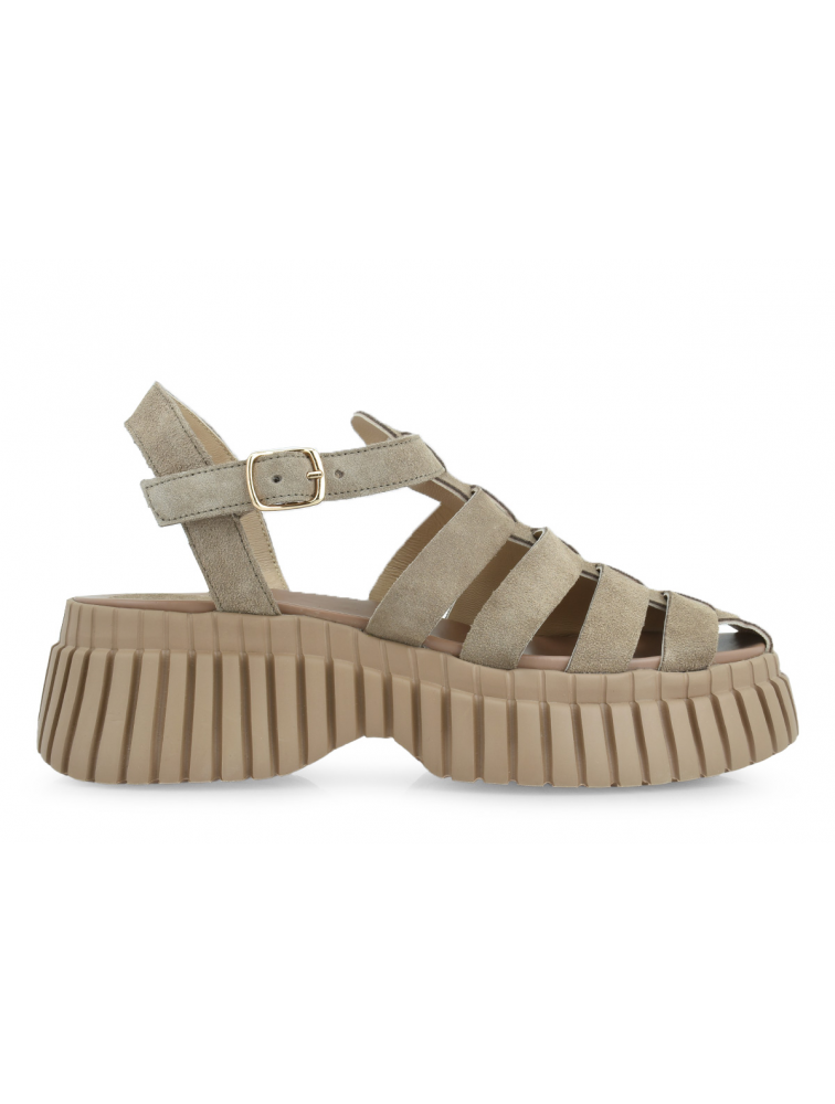 TSAKIRIS MALLAS Μπεζ Σουέντ Flatforms Σανδάλια
