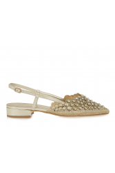 TSAKIRIS MALLAS Χρυσές Γυναικείες Slingback Μπαλαρίνες Με Στρας