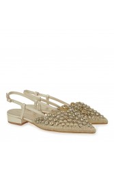TSAKIRIS MALLAS Χρυσές Γυναικείες Slingback Μπαλαρίνες Με Στρας