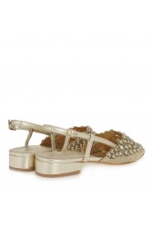 TSAKIRIS MALLAS Χρυσές Γυναικείες Slingback Μπαλαρίνες Με Στρας