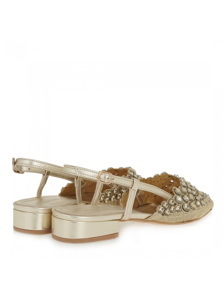TSAKIRIS MALLAS Χρυσές Γυναικείες Slingback Μπαλαρίνες Με Στρας