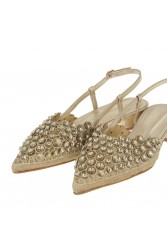TSAKIRIS MALLAS Χρυσές Γυναικείες Slingback Μπαλαρίνες Με Στρας