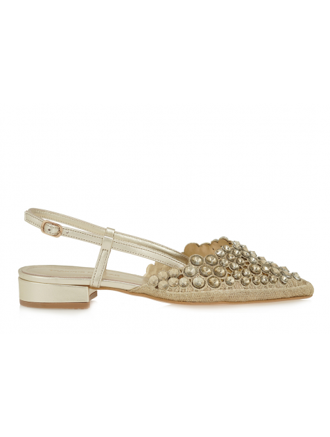 TSAKIRIS MALLAS Χρυσές Γυναικείες Slingback Μπαλαρίνες Με Στρας