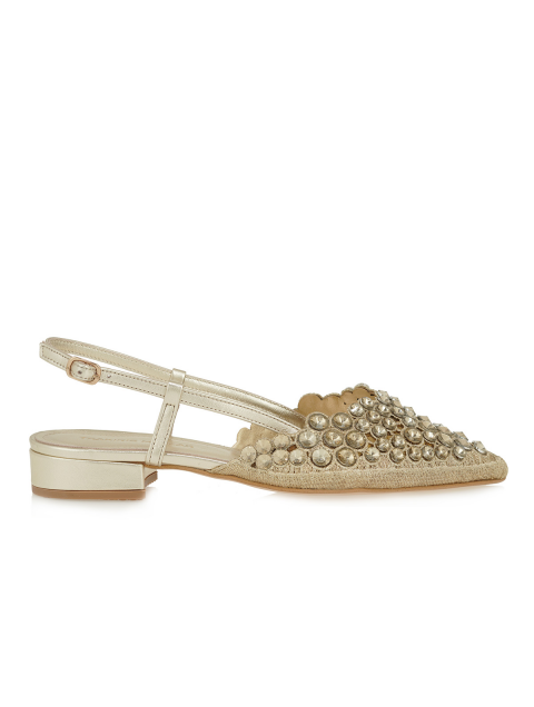 TSAKIRIS MALLAS Gold Women's Slingback Ballerinas With Rhinestones