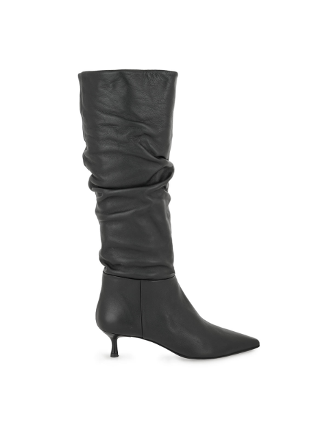 TSAKIRIS MALLAS Μαύρες Δερμάτινες Γυναικείες Μπότες με Σούρες