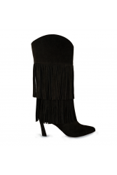 TSAKIRIS MALLAS Μαύρες Δερμάτινες Γυναικείες Μπότες με Κρόσσια