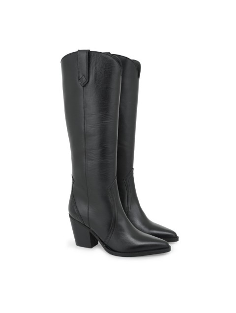 TSAKIRIS MALLAS Μαύρες Δερμάτινες Γυναικείες Καουμπόικες Μπότες