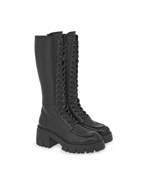 TSAKIRIS MALLAS Μαύρες Δερμάτινες Δετές Γυναικείες Μπότες