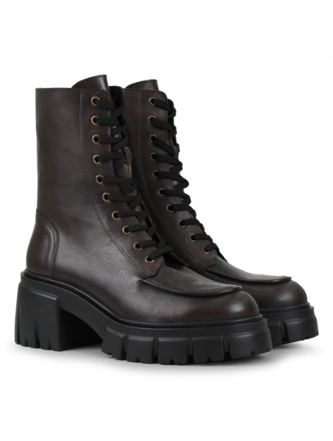 TSAKIRIS MALLAS Καφέ Δερμάτινα Γυναικεία Δετά Αρβυλάκια