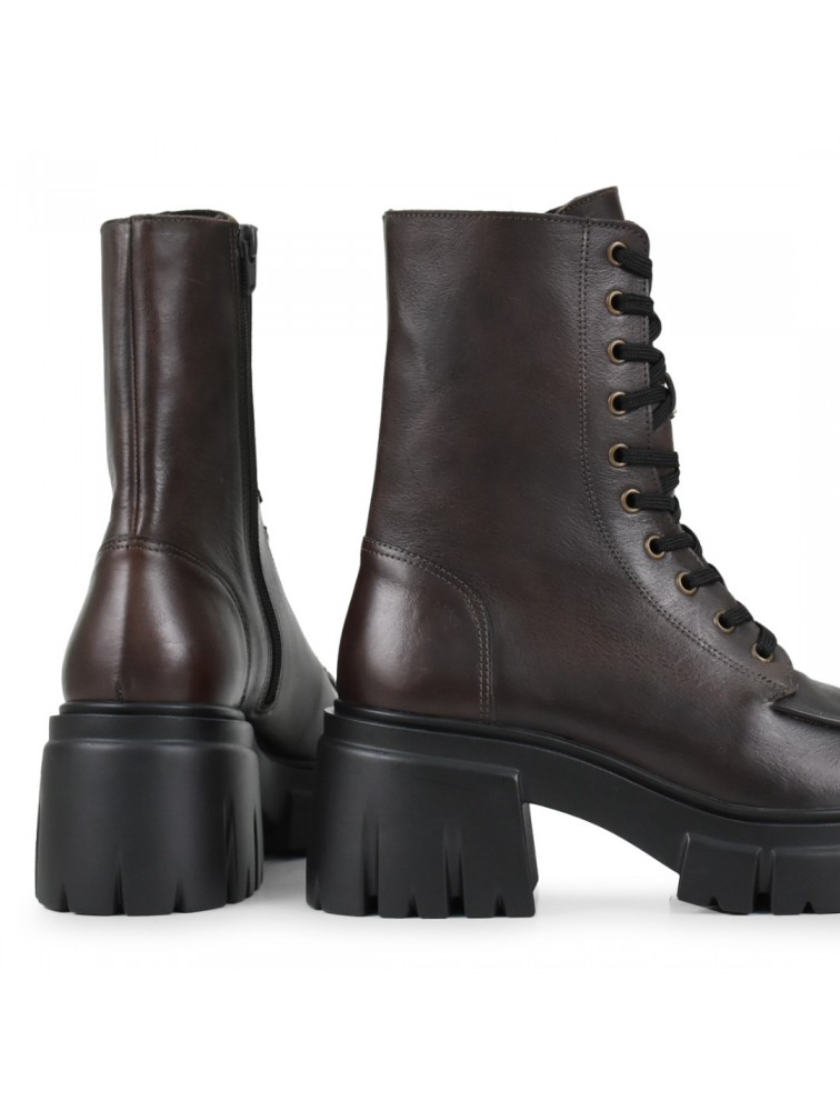 TSAKIRIS MALLAS Καφέ Δερμάτινα Γυναικεία Δετά Αρβυλάκια