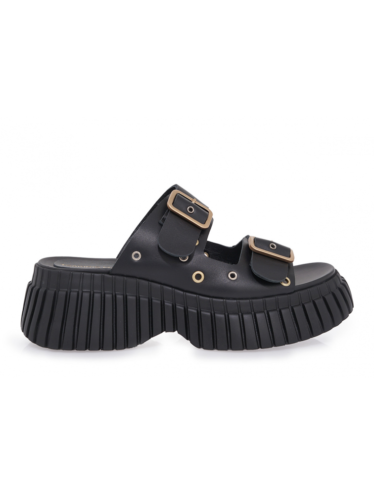 TSAKIRIS MALLAS Μαύρα Γυναικεία Δερμάτινα Flatforms