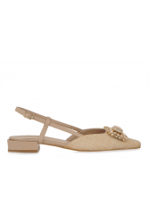 TSAKIRIS MALLAS Μπεζ Γυναικείες Δερμάτινες Slingback Μπαλαρίνες
