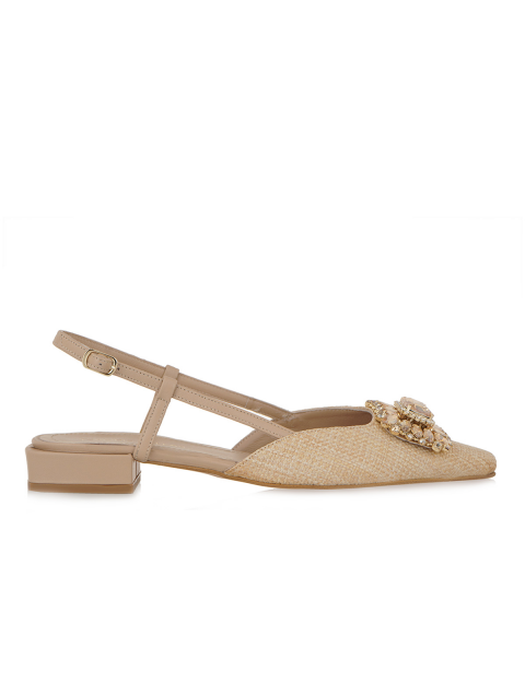 TSAKIRIS MALLAS Beige Women's Leather Slingback Ballerinas