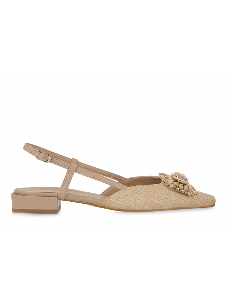 TSAKIRIS MALLAS Μπεζ Γυναικείες Δερμάτινες Slingback Μπαλαρίνες