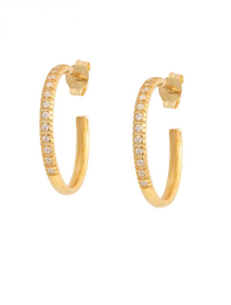 ZÉNAÏS Gemstone Hoops Medium επιχρυσωμένο ασήμι