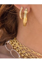 ZÉNAÏS Python Small Hoops with Gems gold plated silver