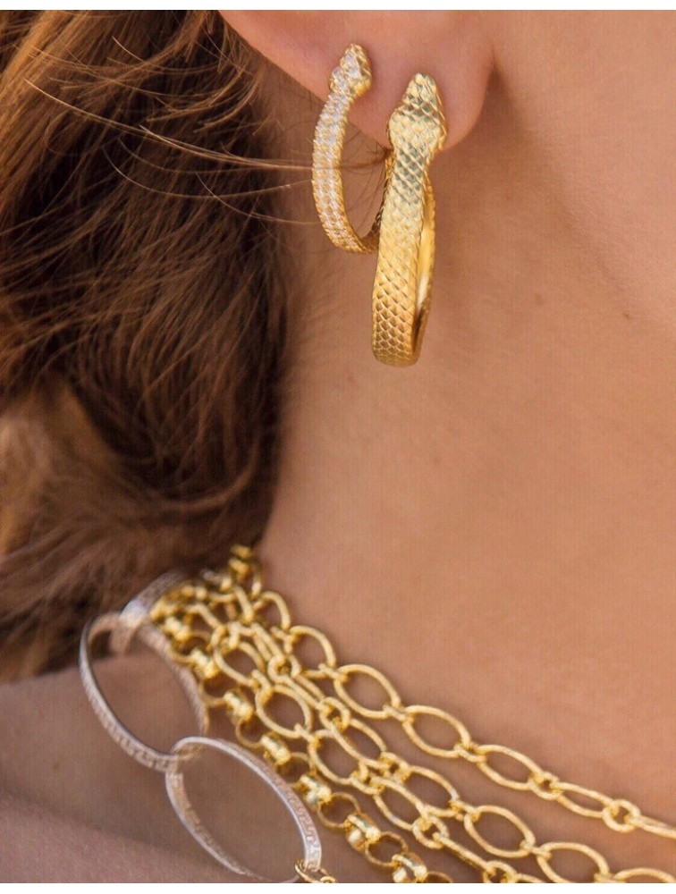 ZÉNAÏS Python Small Hoops with Gems gold plated silver