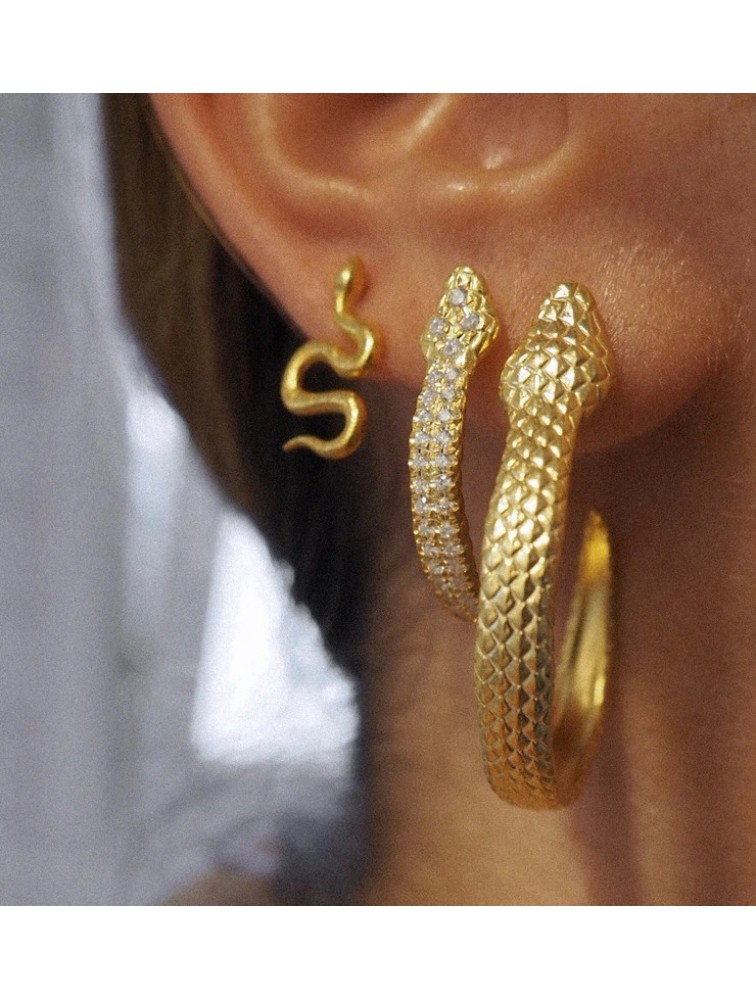 ZÉNAÏS Python Small Hoops with Gems gold plated silver