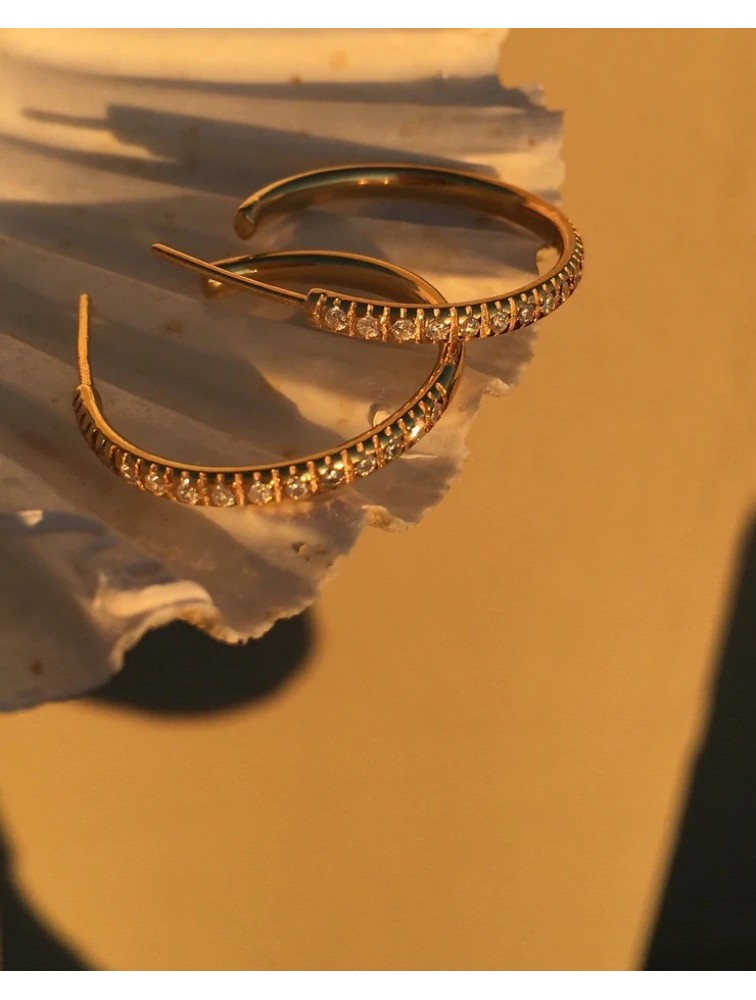 ZÉNAÏS Gemstone Hoops Medium επιχρυσωμένο ασήμι