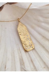 ZÉNAÏS Sahara Gemstone Tag Necklace επιχρυσωμένο ασήμι