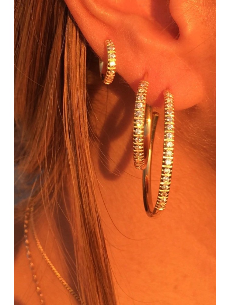ZÉNAÏS Gemstone Hoops Large επιχρυσωμένο ασήμι
