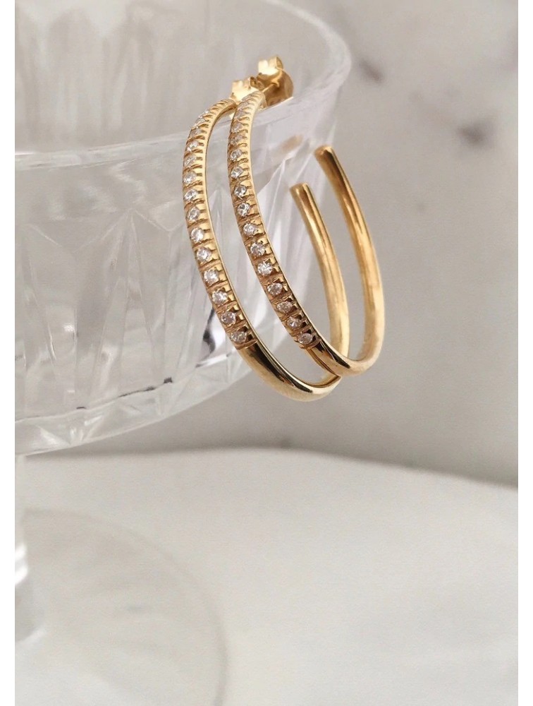 ZÉNAÏS Gemstone Hoops Large επιχρυσωμένο ασήμι