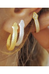 ZÉNAÏS Python Small Hoops with Gems gold plated silver