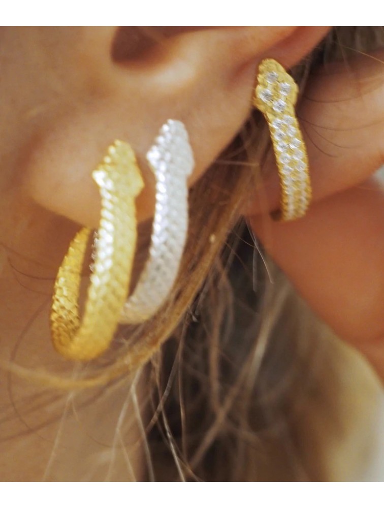 ZÉNAÏS Python Small Hoops with Gems gold plated silver
