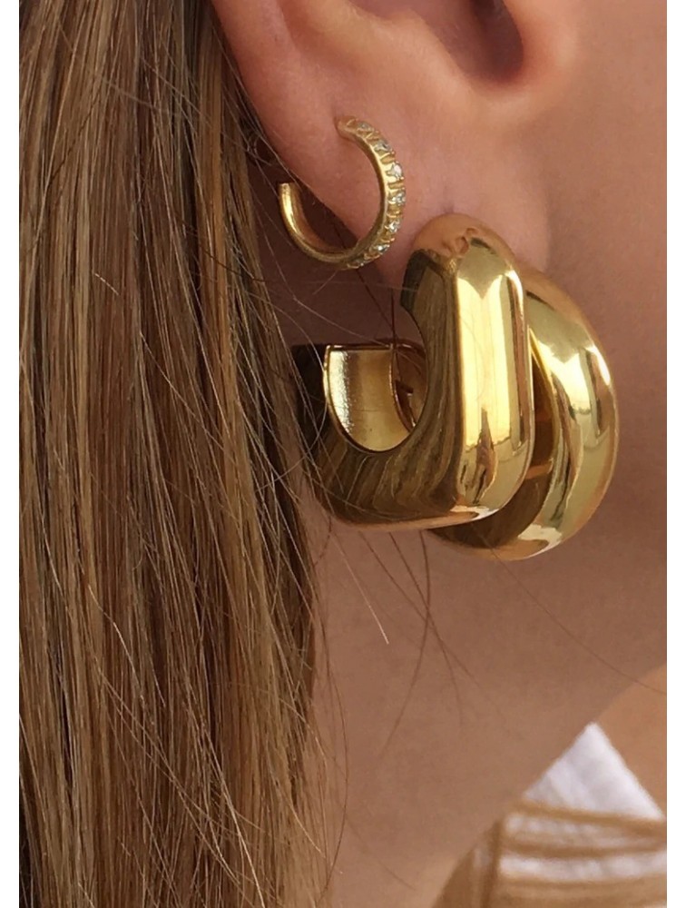 ZÉNAÏS Glow Rectangular Hoops επιχρυσωμένο ασήμι