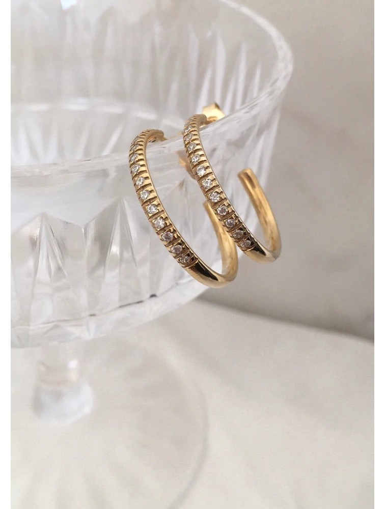 ZÉNAÏS Gemstone Hoops Medium επιχρυσωμένο ασήμι