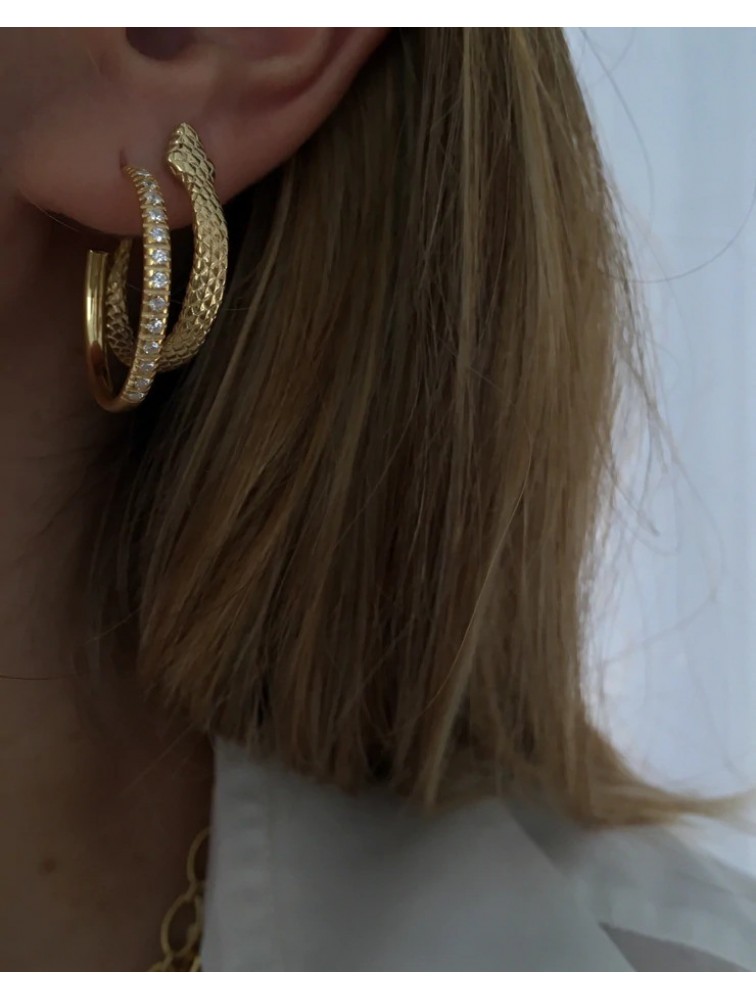 ZÉNAÏS Gemstone Hoops Medium επιχρυσωμένο ασήμι
