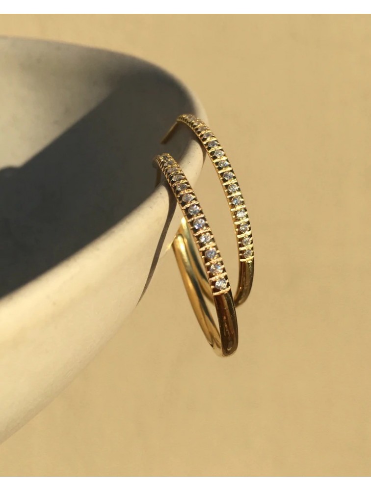 ZÉNAÏS Gemstone Hoops Large επιχρυσωμένο ασήμι