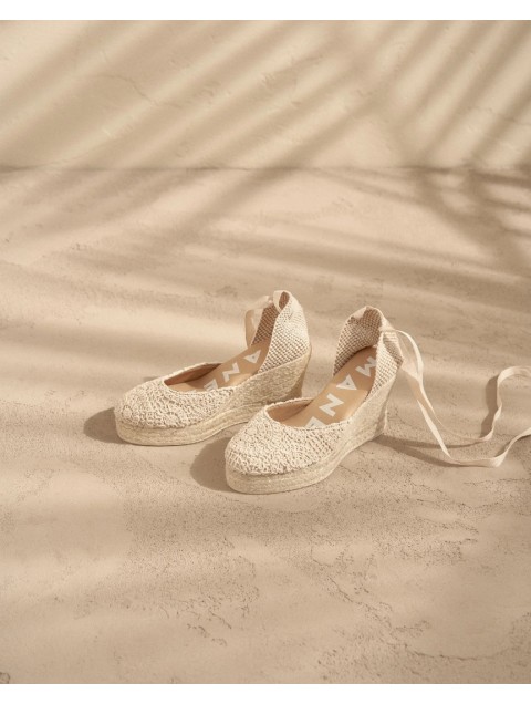 MANEBÌ Cotton Crochet Wedge Espadrilles 