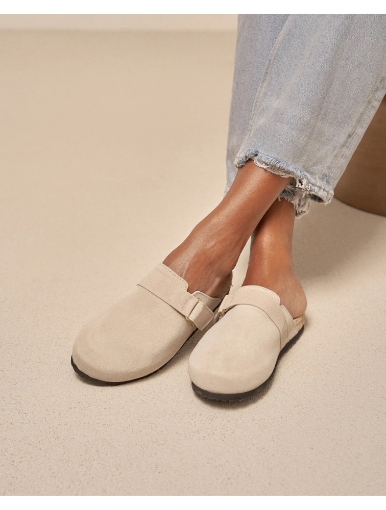MANEBÌ Μπεζ σουέντ γυναικεία clog mules