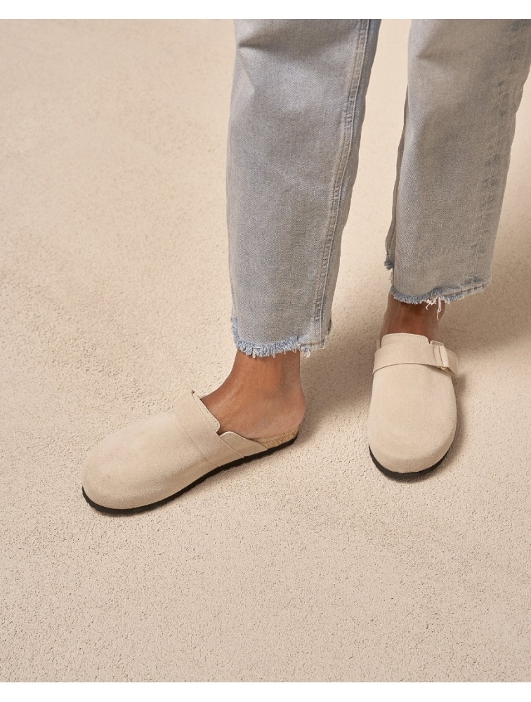 MANEBÌ Μπεζ σουέντ γυναικεία clog mules