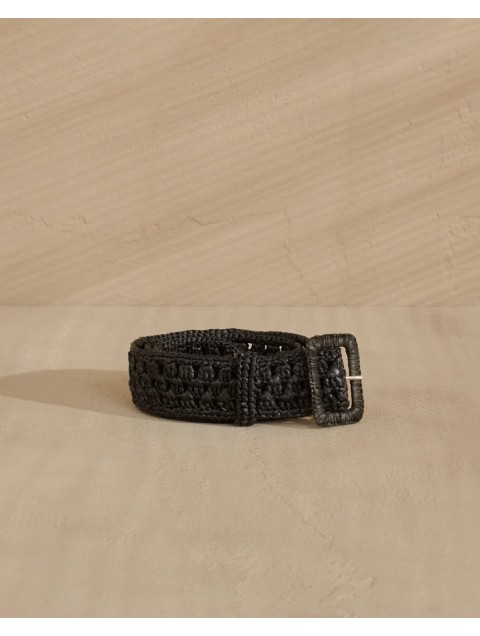 MANEBÌ Black Natural Raffia Belt Weaving 