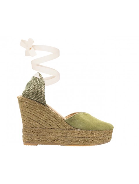 MANEBÌ Soft Suede Heart-Shaped Wedge Espadrilles 