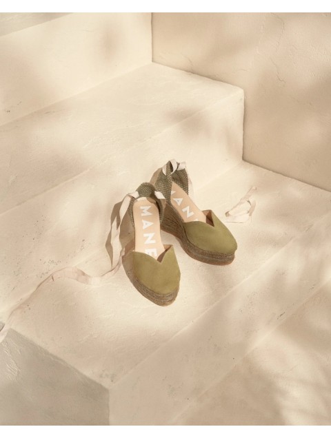 MANEBÌ Soft Suede Heart-Shaped Wedge Espadrilles 