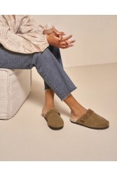 MANEBÌ Suede Champagne Khaki women's clog mules
