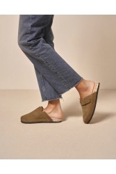 MANEBÌ Suede Champagne Khaki women's clog mules