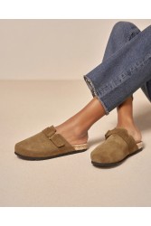 MANEBÌ Suede Champagne Khaki women's clog mules