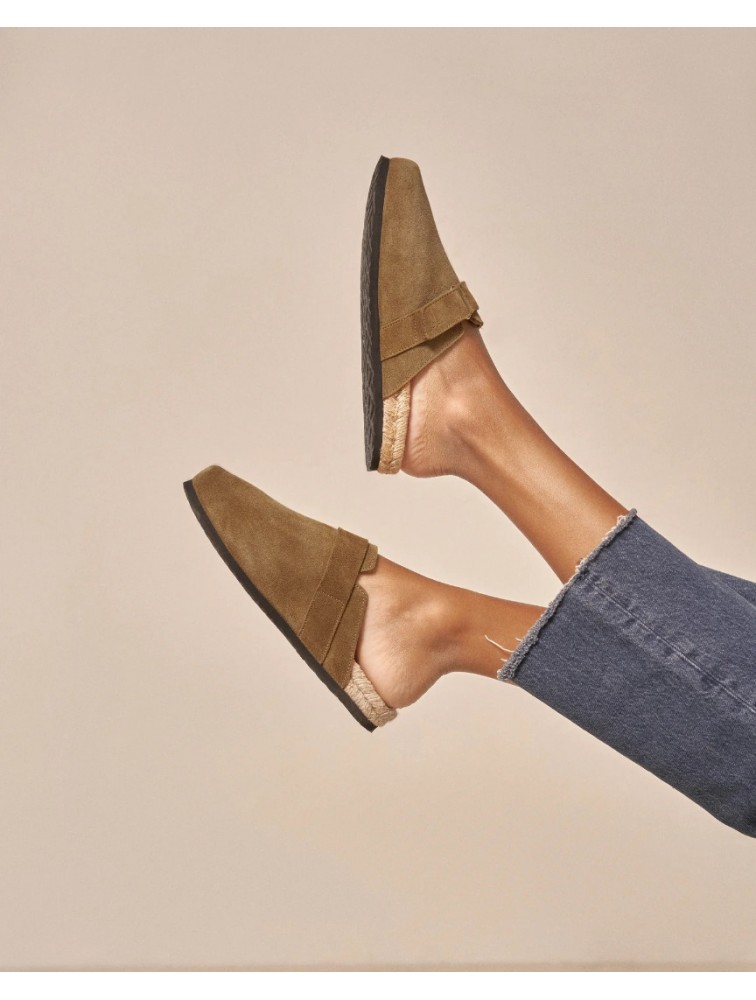 MANEBÌ Suede Champagne Khaki women's clog mules