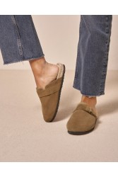 MANEBÌ Suede Champagne Khaki women's clog mules