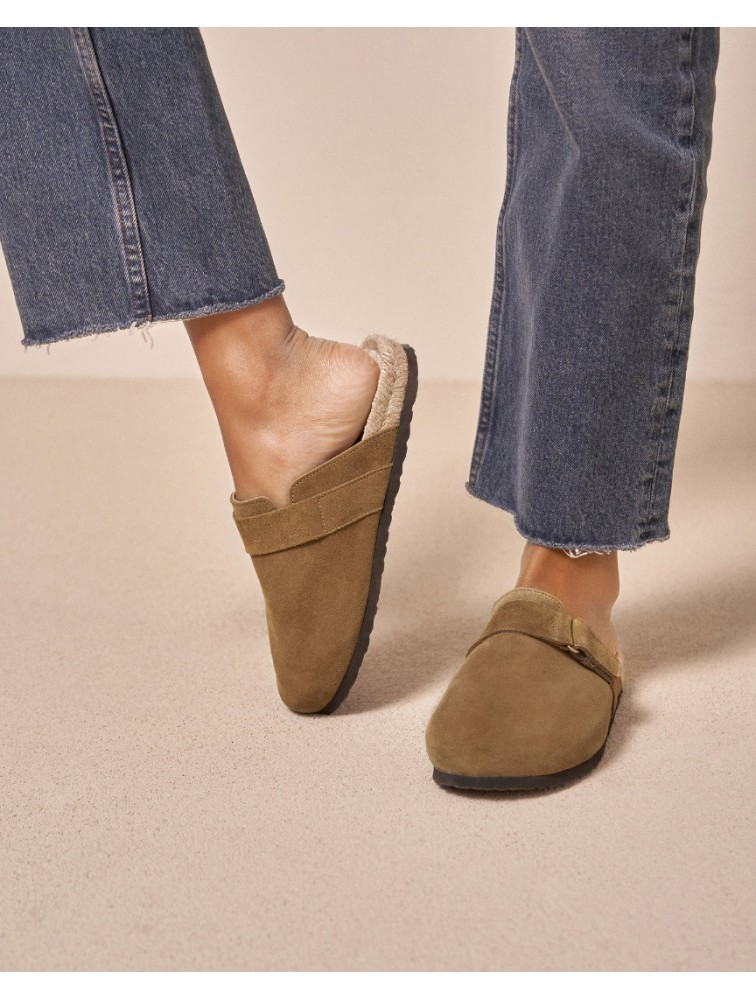 MANEBÌ Suede Champagne Khaki women's clog mules