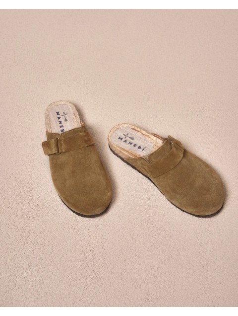 MANEBÌ Χακί σουέντ γυναικεία clog mules