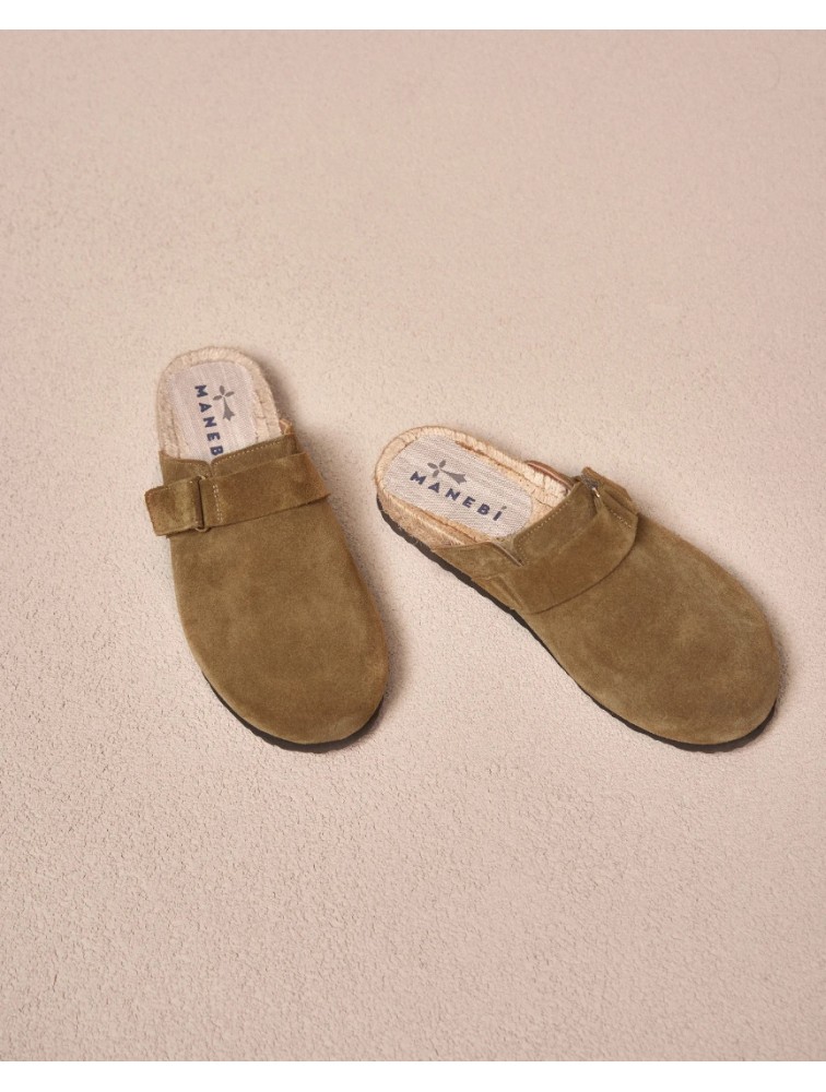 MANEBÌ Suede Champagne Khaki women's clog mules