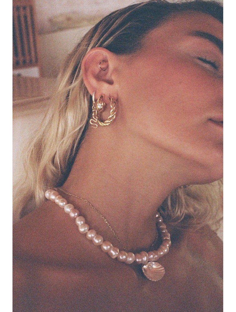 ZÉNAÏS Brenda Pearl Necklace Κολιέ Με Ροζ Μαργαριτάρια