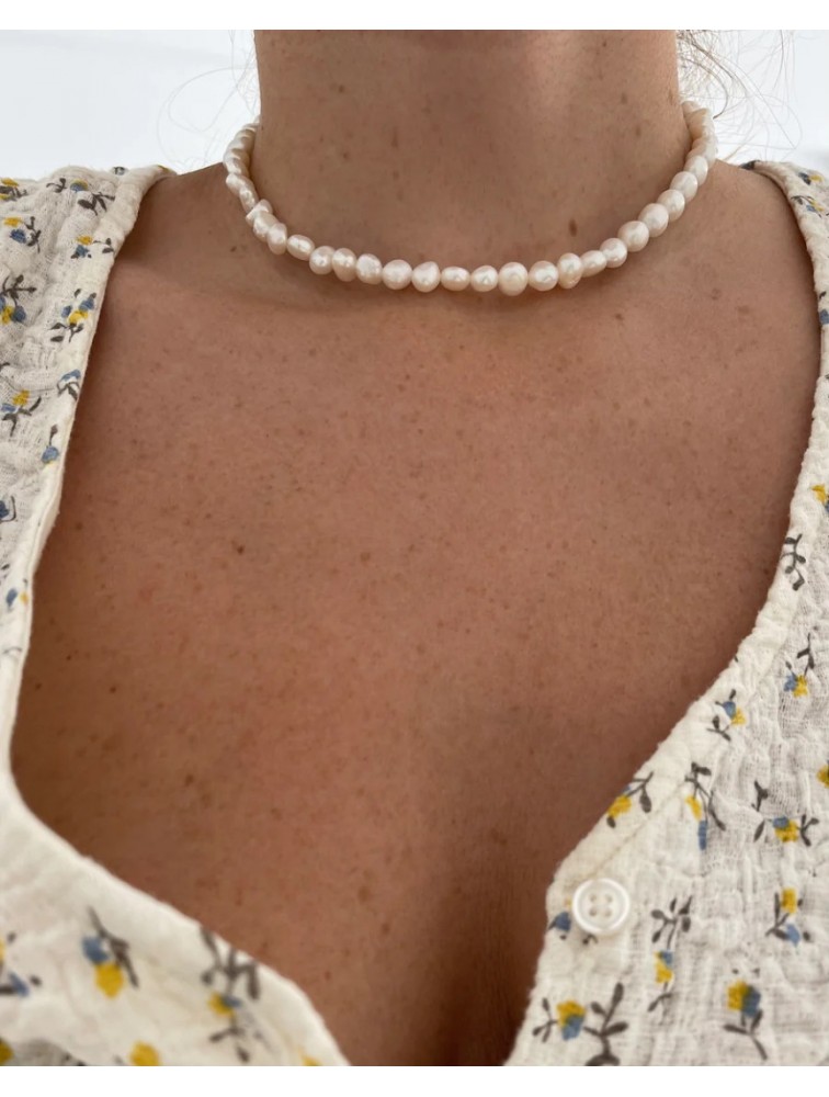 ZÉNAÏS Kelly Pearl Necklace Κολιέ Με Λευκά Μαργαριτάρια και επιχρυσωμένο ασήμι 925 14 καρατίων