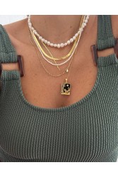 ZÉNAÏS Kelly Pearl Necklace Κολιέ Με Λευκά Μαργαριτάρια και επιχρυσωμένο ασήμι 925 14 καρατίων